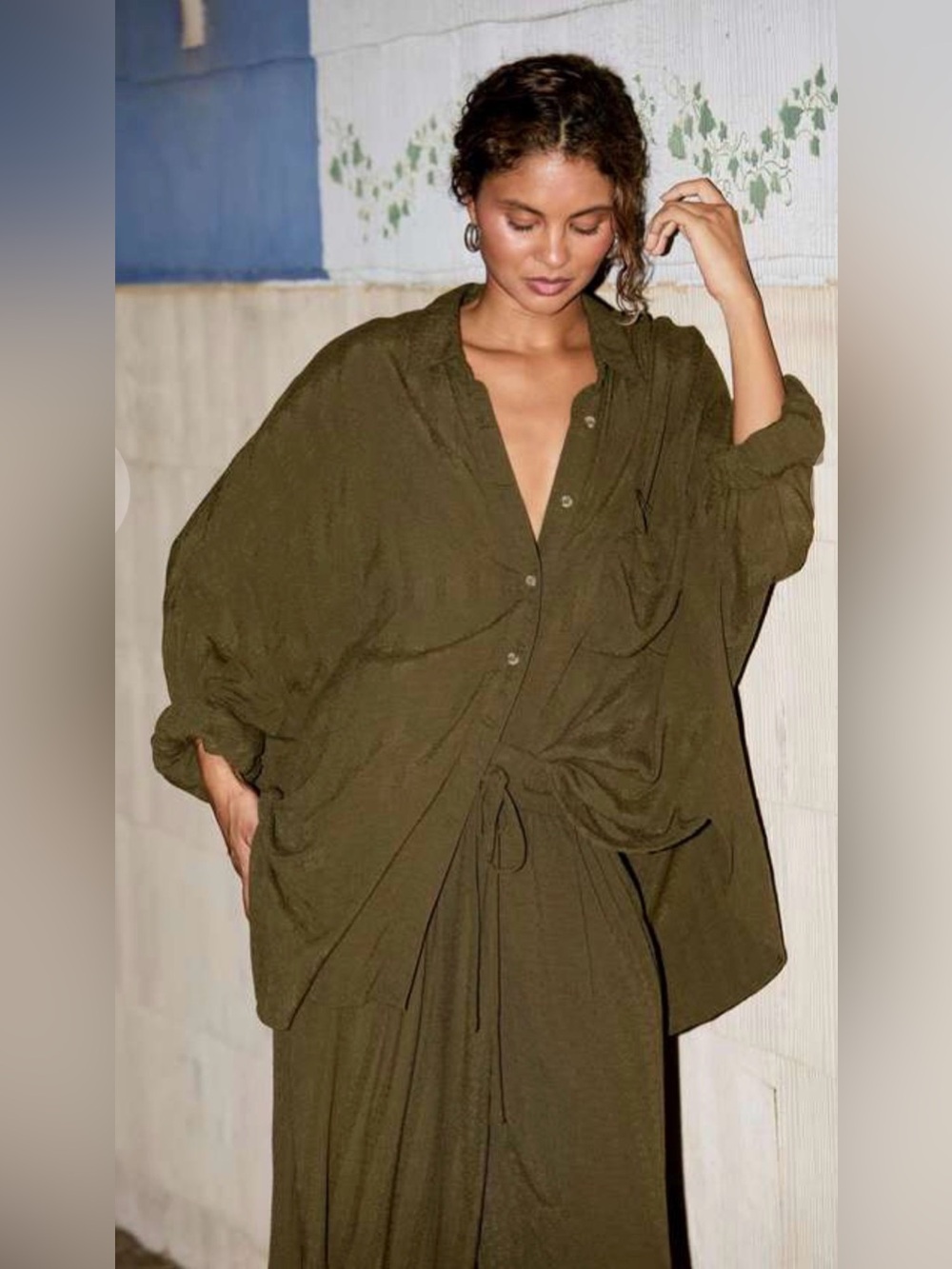 Mamène Viscose Cocoon Shirt Olive Size 1 Oversized Fit #153